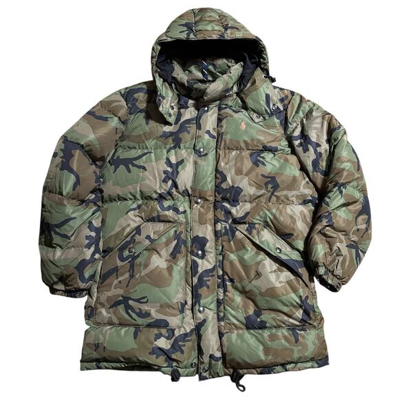 NEW Polo Ralph Lauren Camo Puffer Down Fill Jacket Coat Detachable Hood LARGE - Picture 2 of 10